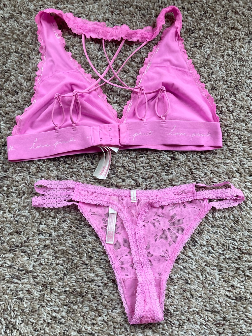 Victoria’s Secret Pink Lace Bralette & Thong Set - Women's Intimates - Picture 2 of 8